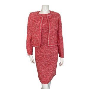 St. John Suit Dress Set Size 8 Wool Blend Tweed Pink Coral White St Classic